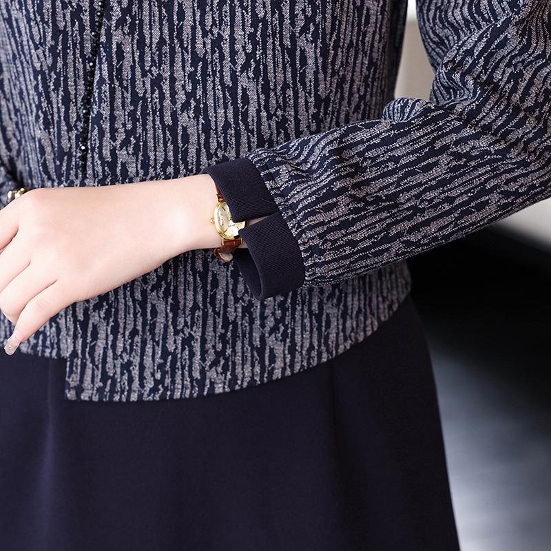 Chic V-Neck Waist-Cinching Two-Piece Dress for Middle-Aged Women