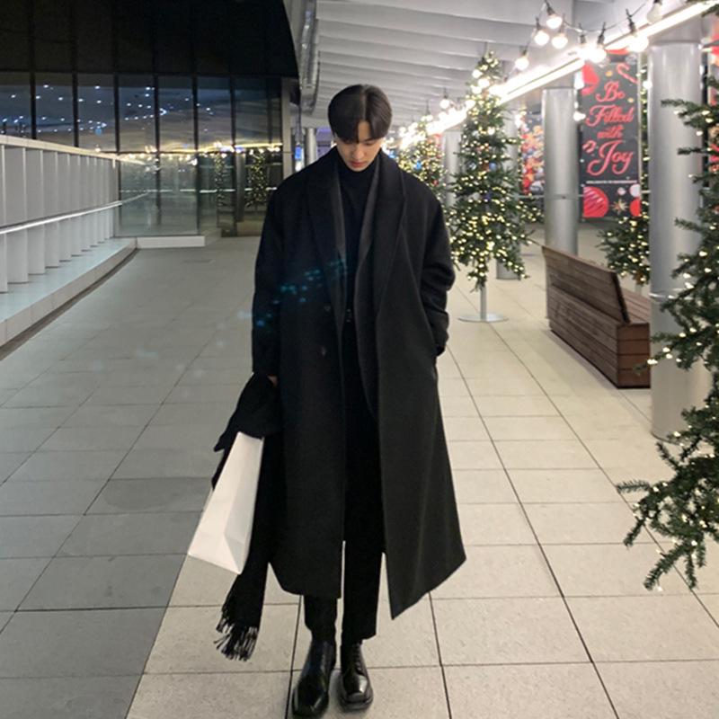 Men's Korean Style Long Wool Overcoat - Winter Casual Thickened Trench Coat Trend