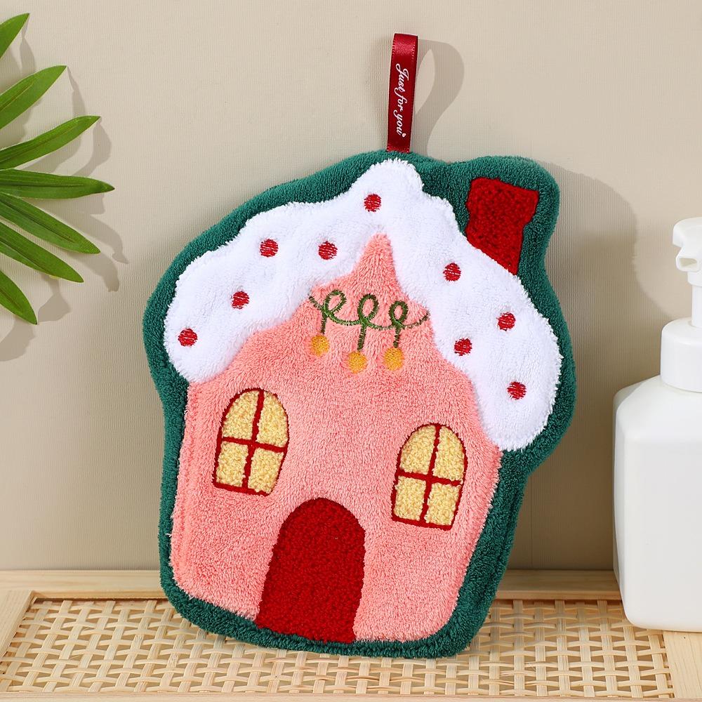 Creative Xmas Hanging Hand Towel Kawaii Santa Claus Handkerchief Kitchen Cleaning