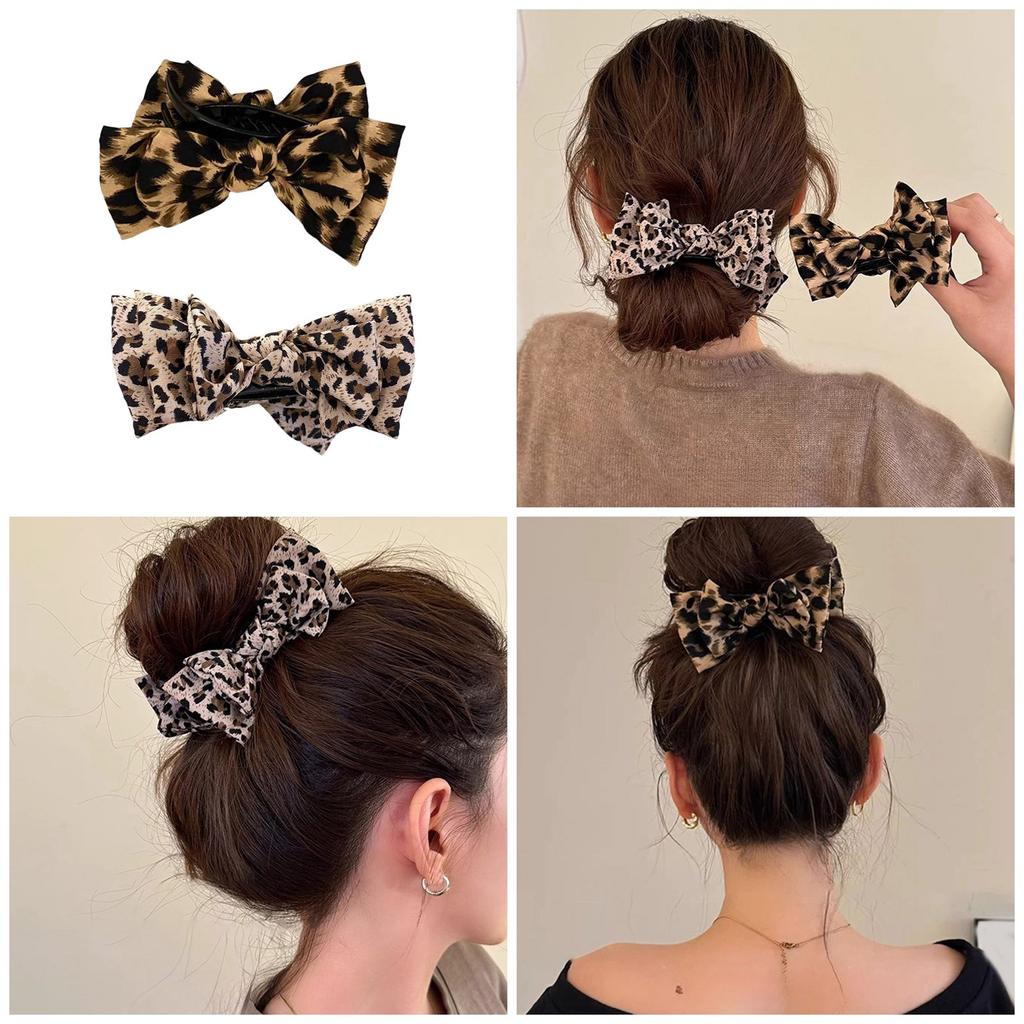 Hair Claw Clip Girl Theme Hair Claw Clamp Leopard Print Bow Hair Holder Barrettes Strong Hold Hairpin for Girls