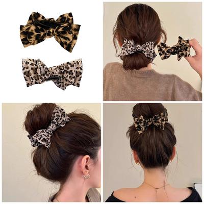 Hair Claw Clip Girl Theme Hair Claw Clamp Leopard Print Bow Hair Holder Barrettes Strong Hold Hairpin for Girls