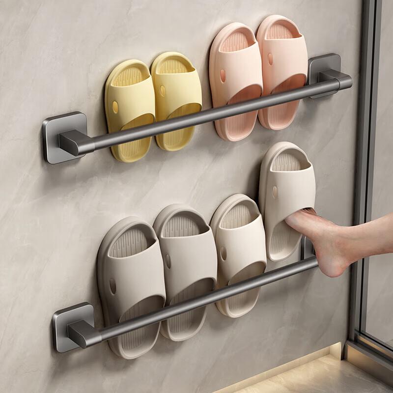 No-Drill Bathroom Slipper & Shoe Storage Rack, Wall-Mounted Behind-Door Organizer