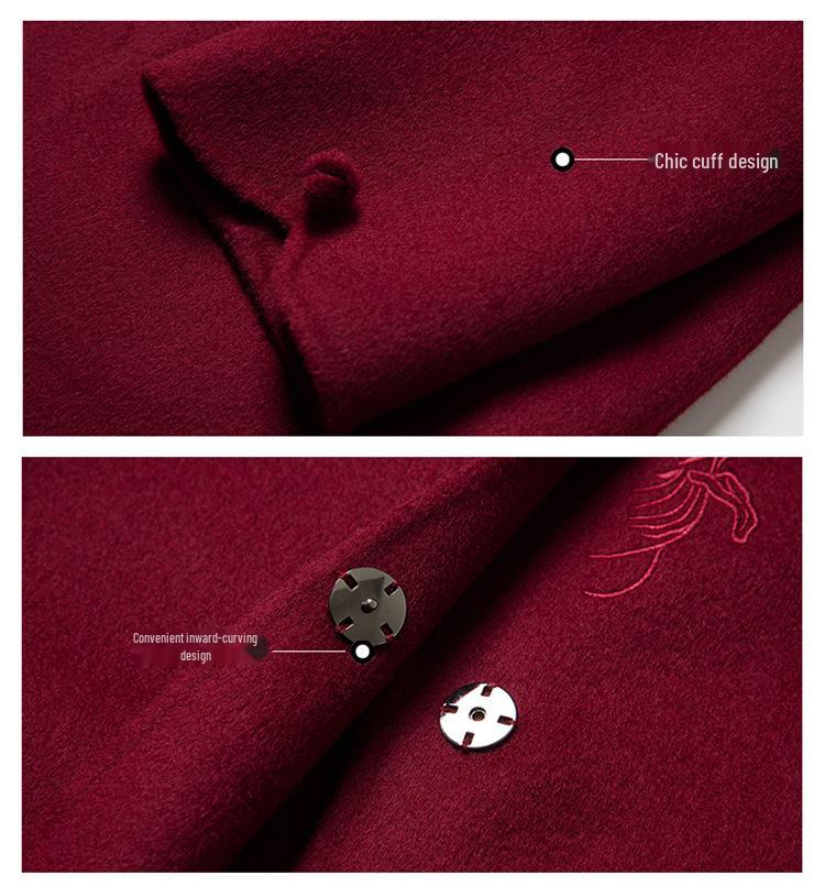 Mom's Embroidered Cashmere Coat for Women - Fashionable Autumn/Winter Wool Overcoat for Middle-Aged and Elderly Ladies