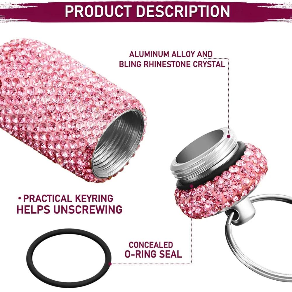 Bling Pill Container Portable Pill Bottle Case Waterproof Travel Medicine Box Crystal Mini Pill Holder Storage With Keychain