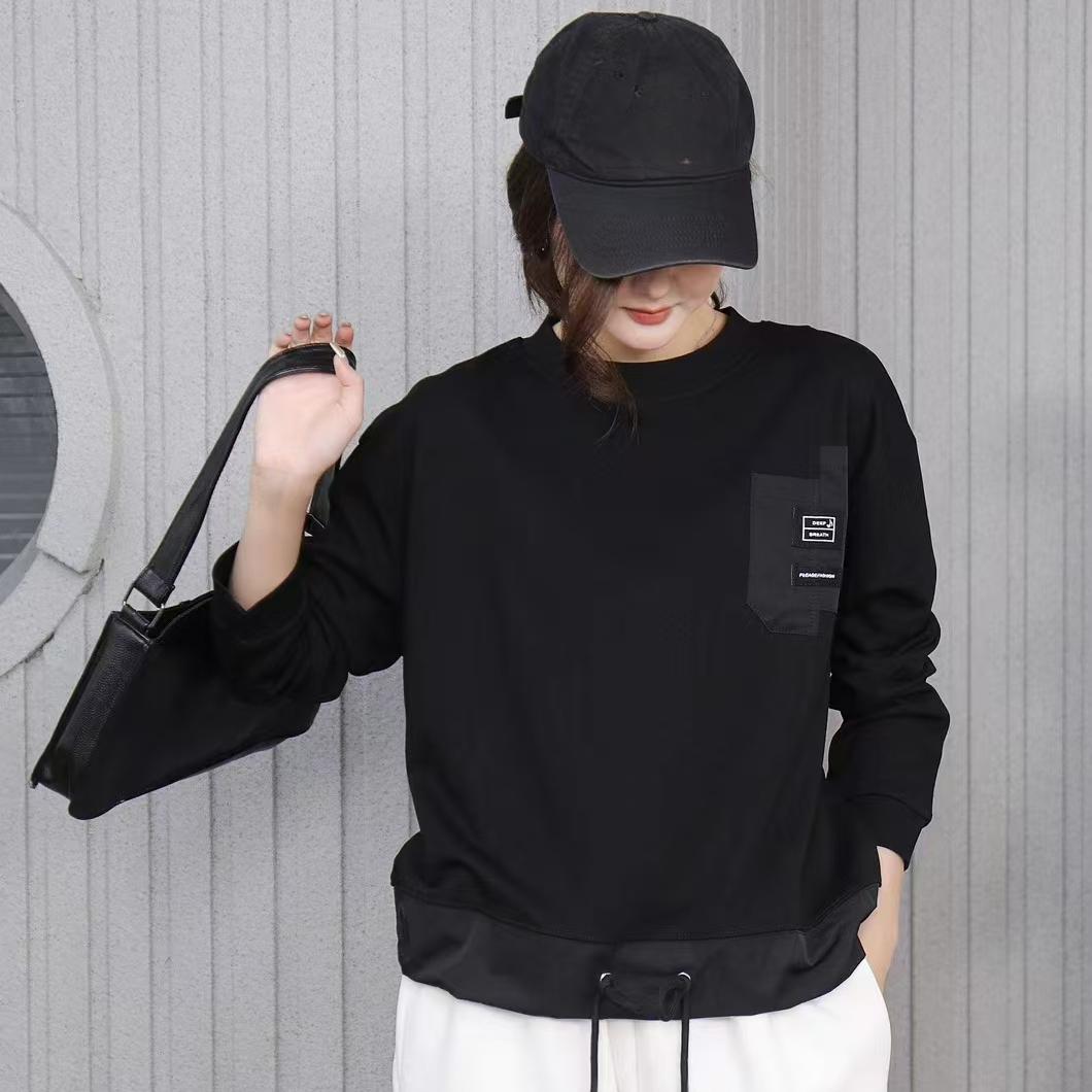 

Осенняя футболка однотонная футболка женская принт однотонная с длинным рукавом свободные топы футболки фиолетовые One Size чёрный