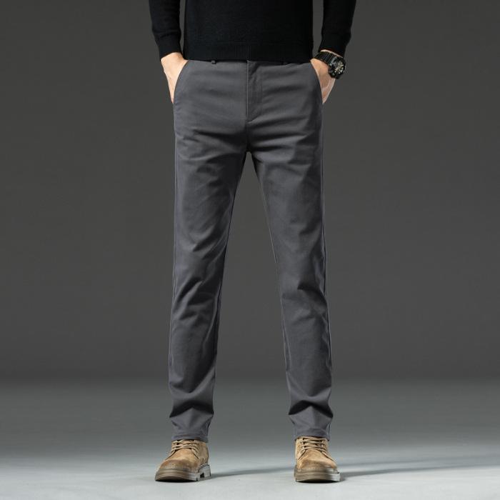 Podzimní A Zimní Pánské Plyšové Hrubé/Běžné Ležérní Vysoce Kvalitní Elastické Rovné Trubkové Volné A Lehké Obchodní Všestranné Kalhoty