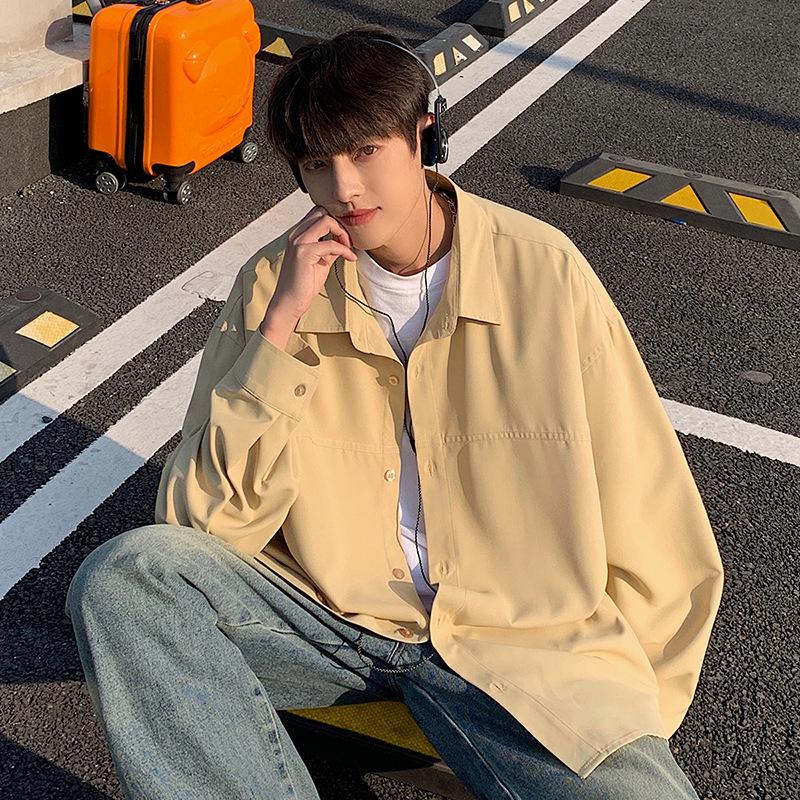 Simple Solid Color Long Sleeved Shirt Men's Solid Color Shirt Casual Shirt Jacket