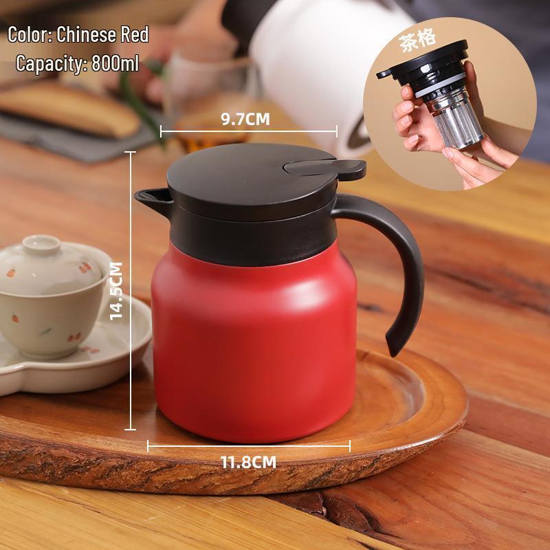Office Health Stainless Steel Insulated Teapot and Water Bottle - 72-Hour Heat Retention, Tea Separation Feature.