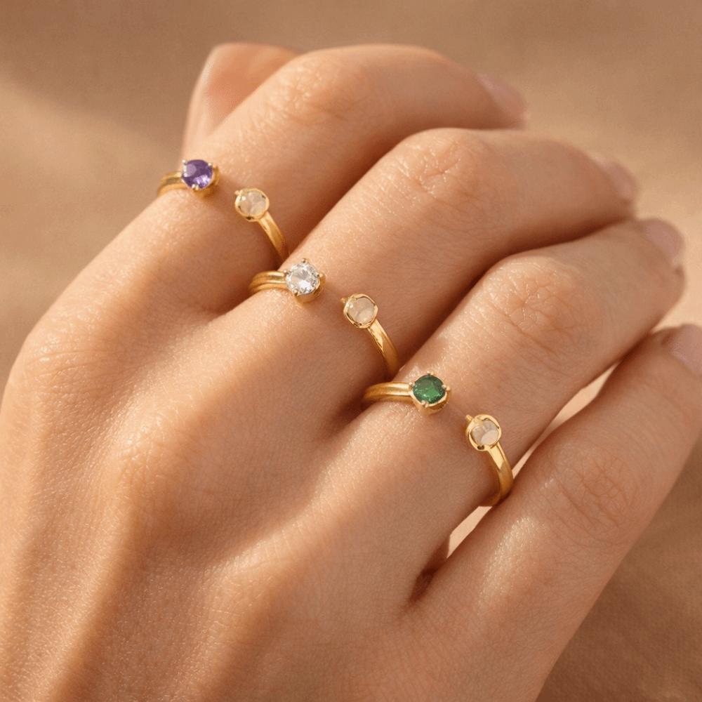 Colorful Cubic Opening Rings Gold Fashion Jewelry Trendy Zirconia Birthday Rings Gift Giving