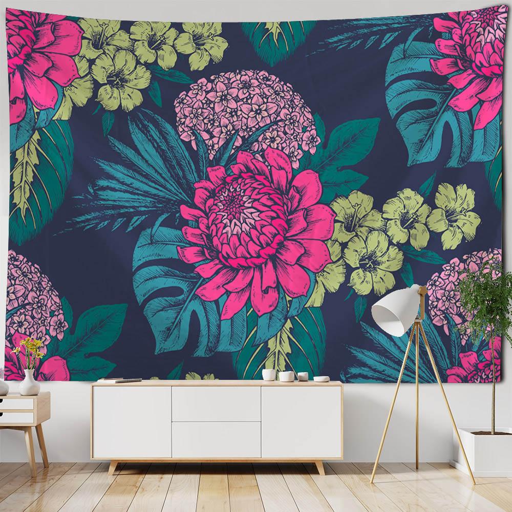 Plant And Flower Tapestry Wall Hanging Bohemian Retro Hippie Dormitory Bedroom Home Wall Decoration Outdoor Beach Mat Bed Sheets