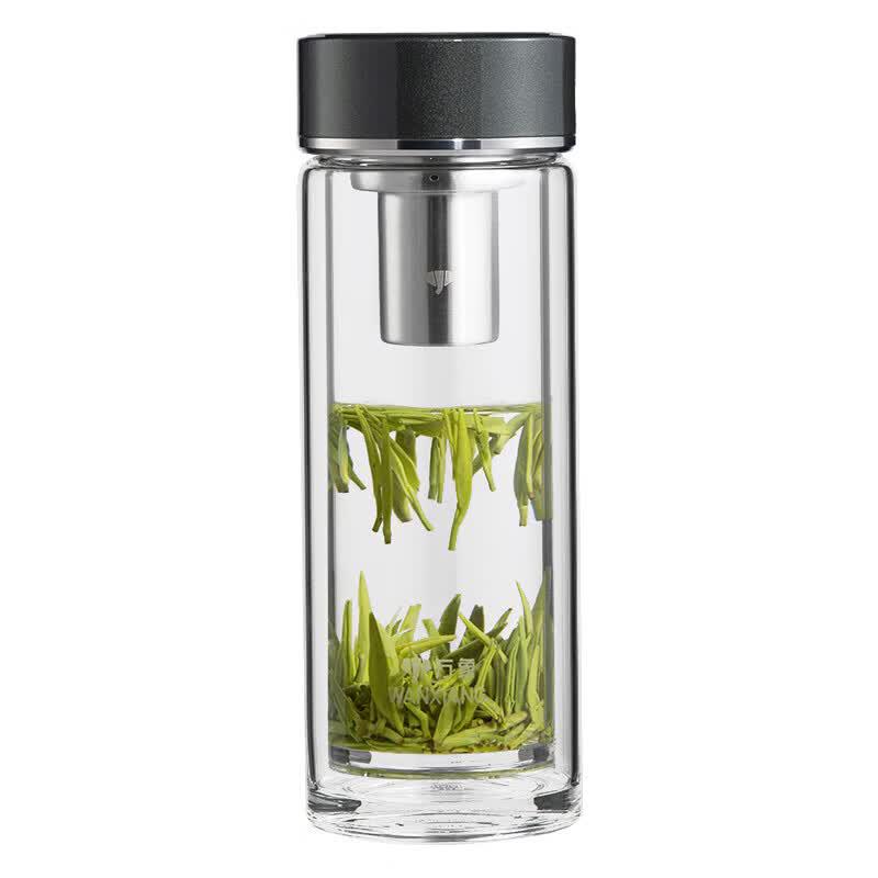 WANXIANG Double Wall Portable Glass Water Bottle