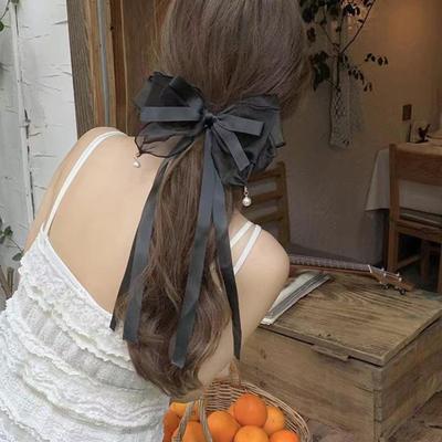 Fermaglio per capelli da donna, in filato di maglia, con fiocco, decorazione a forma di cartone animato, con coda lunga, accessori per capelli dolci