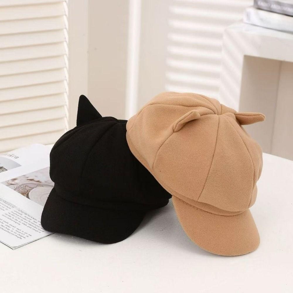 Adjustment Cat Ear Hat Cute Cat Ears Women Hat Retro British Beret Hat  Painter