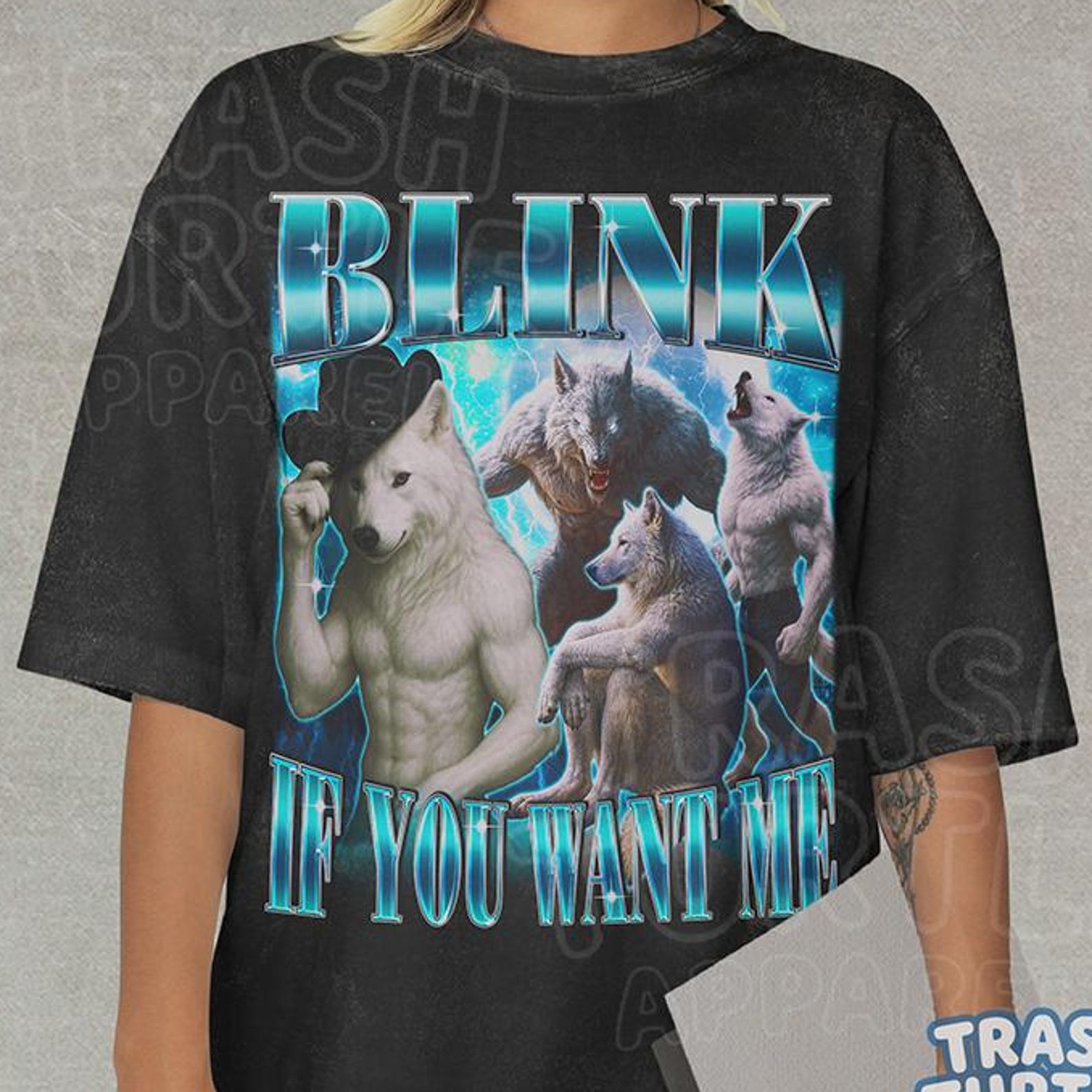 Blink If You Want Me Shirt, Comfort Colors Ironic Werewolf Meme, Cringe Alpha Male TShirt, Unisex Funny Sarcastic Tee M