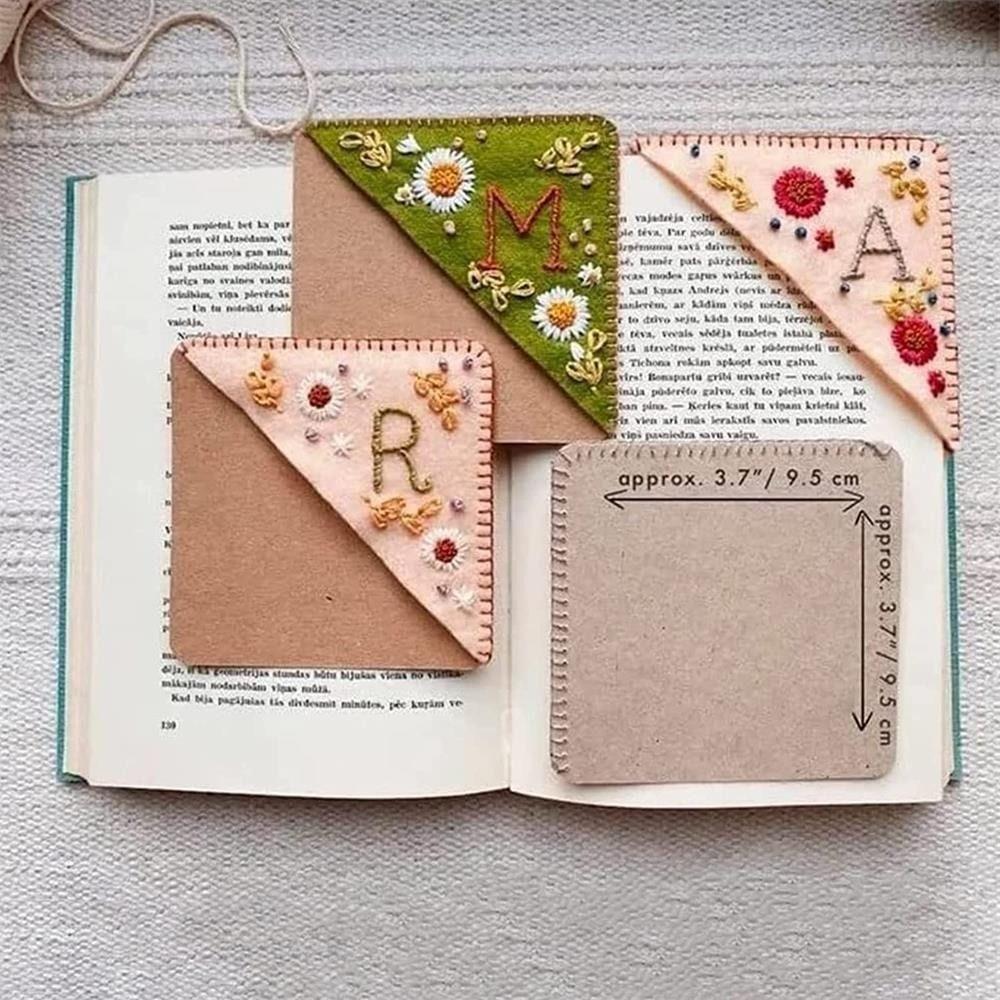 Flower Letter Embroidery Stitched Felt Corner Bookmark Felt Book Marker Clip Gift