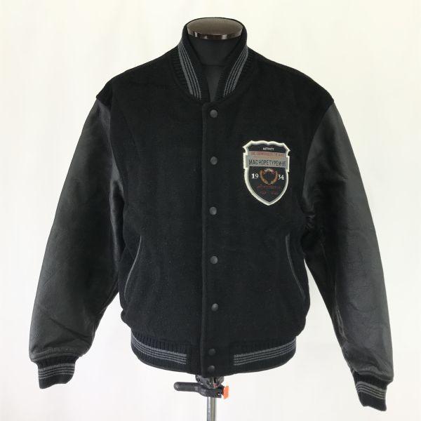 USED/Made In Japan MACHOPE Leather Sleeve Stadium Jacket Men M Black cBH552