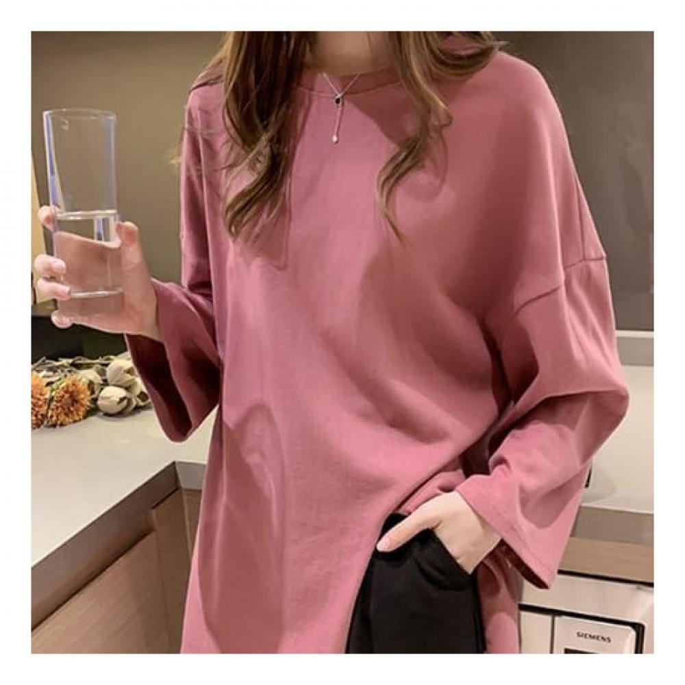 Navava Loose FiT Side SpliT Long Sleeve Round Neck T shirT nT1450