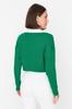 Women's Elegance Style Cardigan Green Super Crop Shirt Collar Knitwear Cardigan