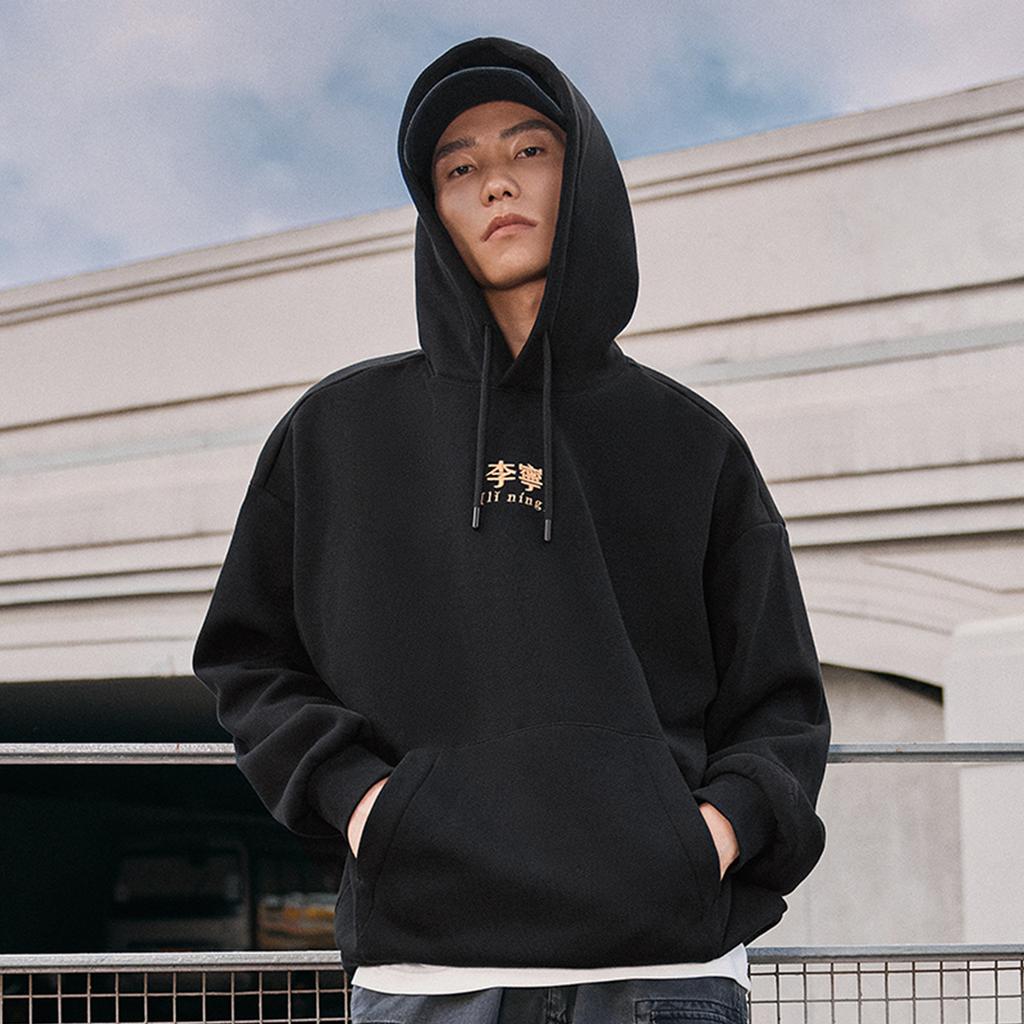 Li Ning Sports Life Collection Loose Fit Hooded American Print Letter Athleisure Versatile Fleece Lined Winter AWDU923-4