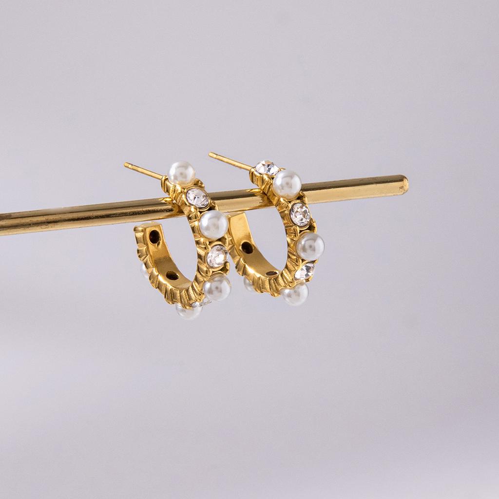 European and American titanium steel imitation pearl earrings, earrings, zircon earrings, stainless steel