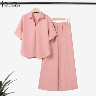 Women Short Sleeve Blouse and Wide Leg Pants Casual Two Piece Sets