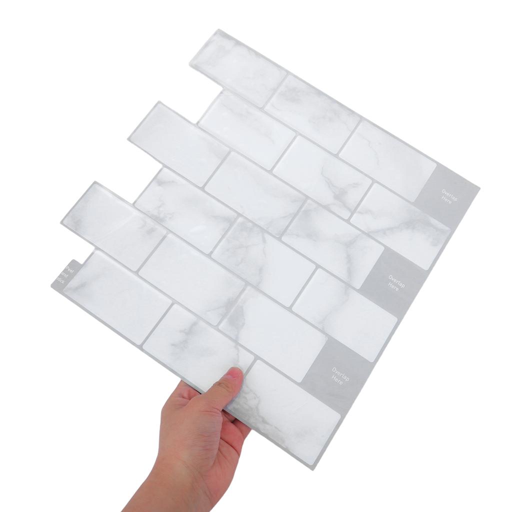 10 Sheets Peel and Stick Tile Stickers Waterproof Self Adhesive 3D Gel Finish Kitchen Wall Decor Light Grey Removable Splashback