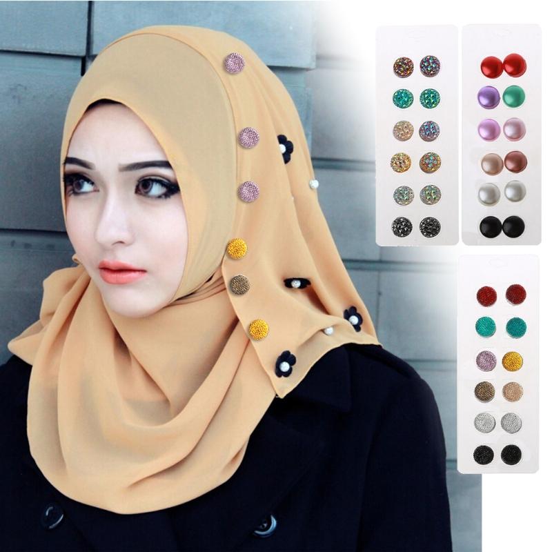 Exquisite Muslim Lapel Pin Multifunction Brooches 12x/Set Hijab Pins Safety Pin Strong Magnet Buckle Collar Clip Jewelry