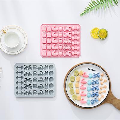 31-Hole Fitness Theme Silicone Mold Dumbbells Bicycles Fondant Candy Chocolate Mould Epoxy Ice Grid Resin Mold Cake Decoration