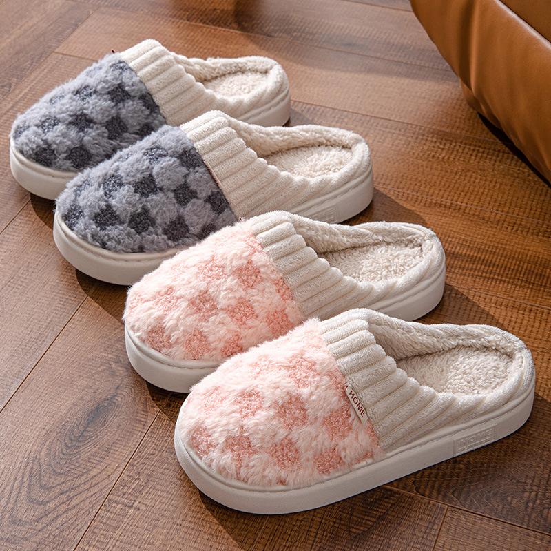 Fashionable Home Cotton Slippers with Thick Soles and Fluffy Fur, Autumn and Winter Lamb Plush for Warmth