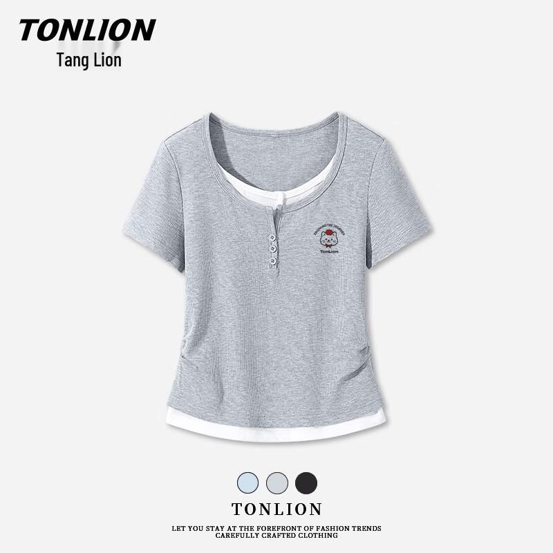 

TonLion Women s Faux Two-Piece Short Sleeve T-Shirt XL