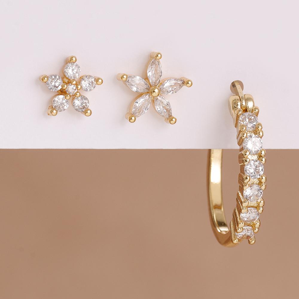 3PCS Stainless Steel Zircon Cartilage Flower Piercing Ear Stud Earring For Women Helix Tragus Engagement Birthday Jewelry Gift