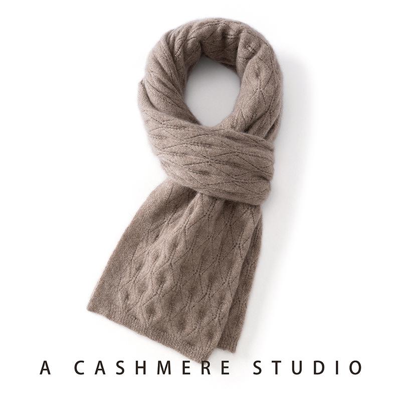 100% Pure Cashmere Knit Scarf for Women - Warm, Fashionable, Hollow Design for Autumn/Winter