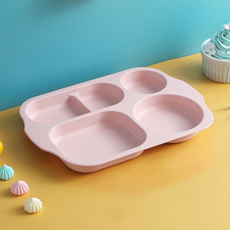 Cute Wheat Straw Divided Plate, 3-Compartment, Drop-Proof, Heat-Resistant - Perfect for Home or Kindergarten Baby Meals