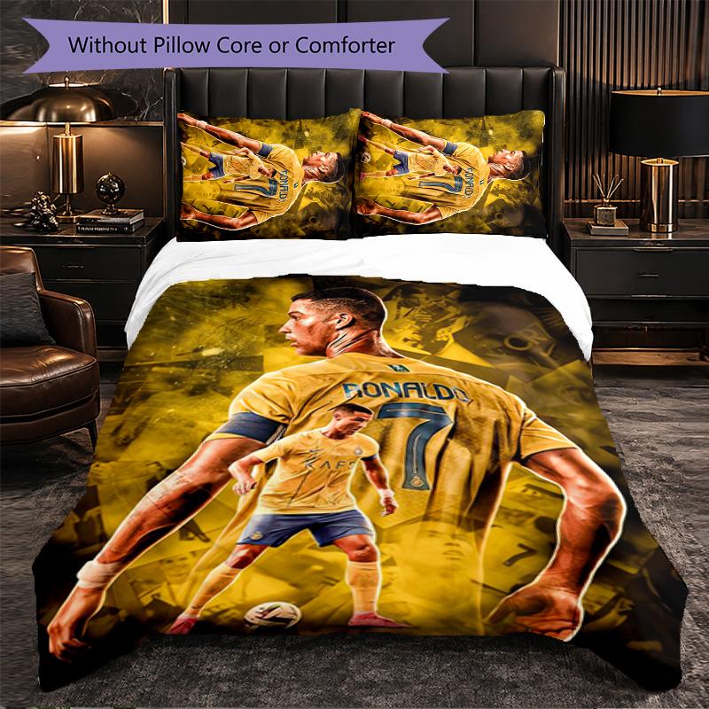 Biancheria da Letto a Tema Cristiano Ronaldo Set 3 Pezzi Copripiumino Biancheria da Letto Decorativa per Stanza Adolescenti Decorazione Casa