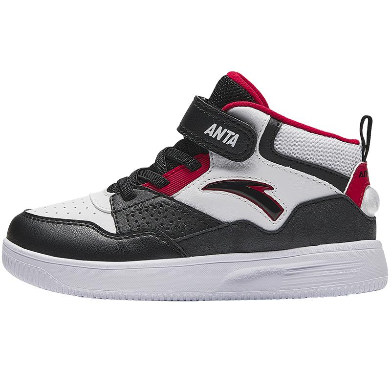 Anta Kids Synthetic Leather Simple Versatile Wear-Resistant Mid-Top Kids Sneakers Kids Sneakers White Black Red A12449946-2