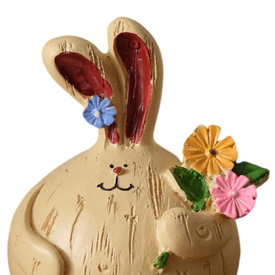 2 Pcs Easter Bunny Figurine Cute Round Garlic Bunny Statue Resin Rabbit Sculpture for Shelf Mantel Tabletop Spring Indoor Decoration