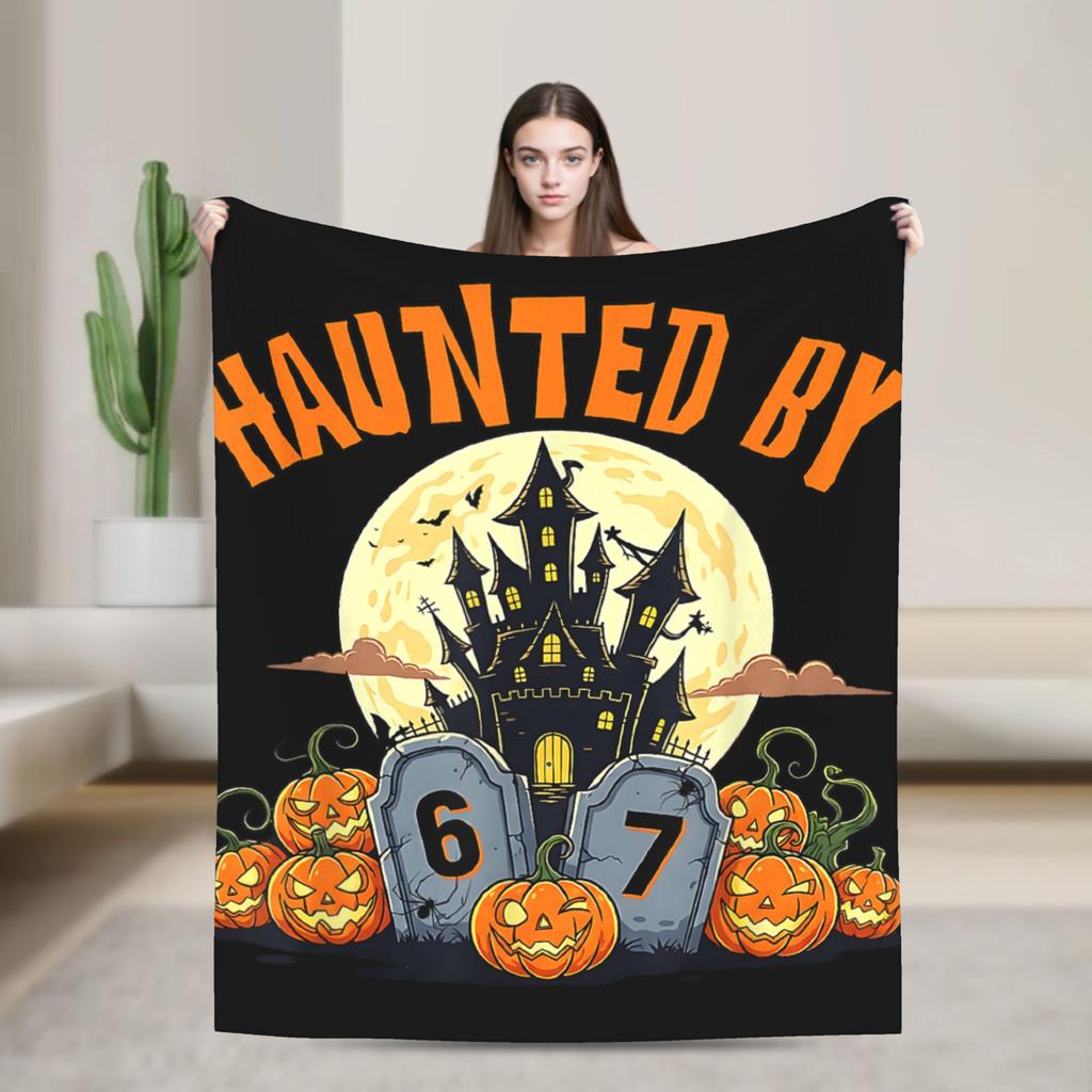 67 Meme Halloween Haunted Spooky Warm Blanket Camping Plush Throw Blanket Living Room Flannel Bedspread Sofa Bed Cover