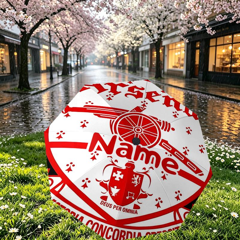 Custom Name Personalized Football Team F.C Print Umbrella, Auto Open Close, 8‑Rib Sturdy Frame, Commute Camping Hiking Use, Birthday Gift