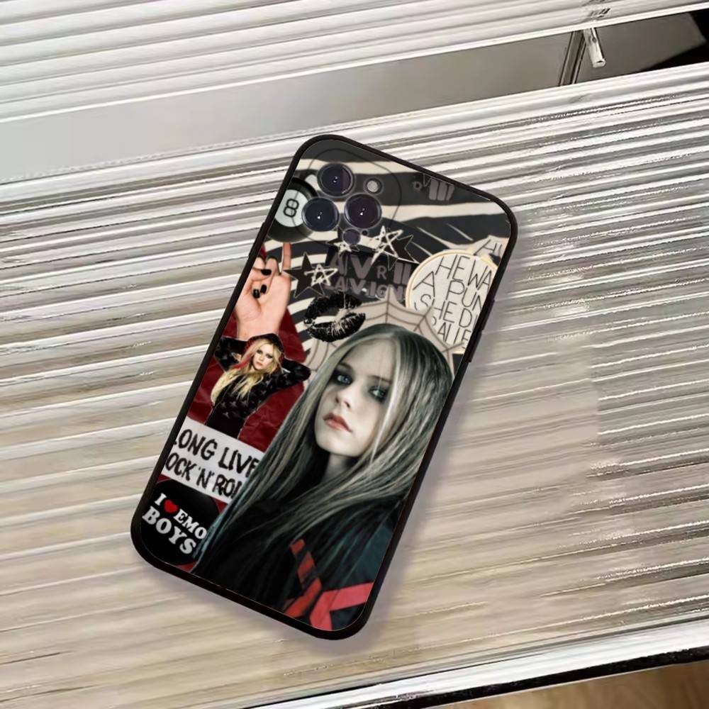 Zangeres Avril L-Lavigne Telefoonhoesje Voor iPhone 17, 16,15,14,13,12,11 Plus,Pro Max, Anderen Zacht Zwart Hoesje