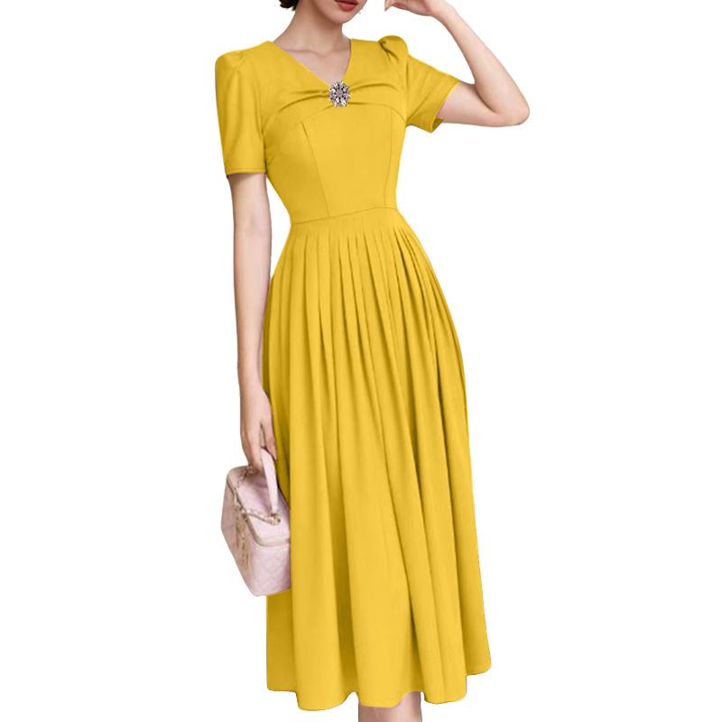 

ZANZEA Женское элегантное повседневное летнее платье с V-образным вырезом и короткими рукавами 5XL жёлтый