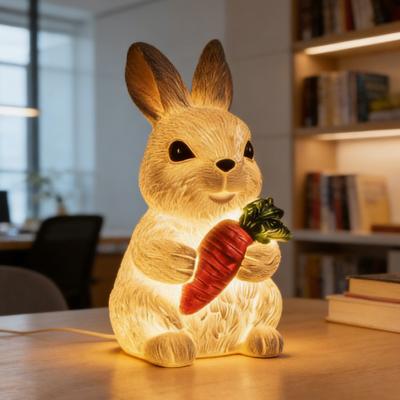 Resin Bunny Figurine Light Up Bunny Holding Carrot Statue Easter Rabbit Sculpture for Spring Farmhouse Home Table Decor