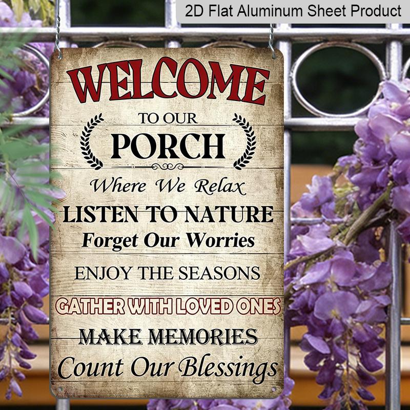 2D Flat "Welcome To Our Porch" Rustic Aluminum Decorative Sign Farmhouse Entryway Decor Front Porch & Entryway Decor, Rustic Farmhouse Patio