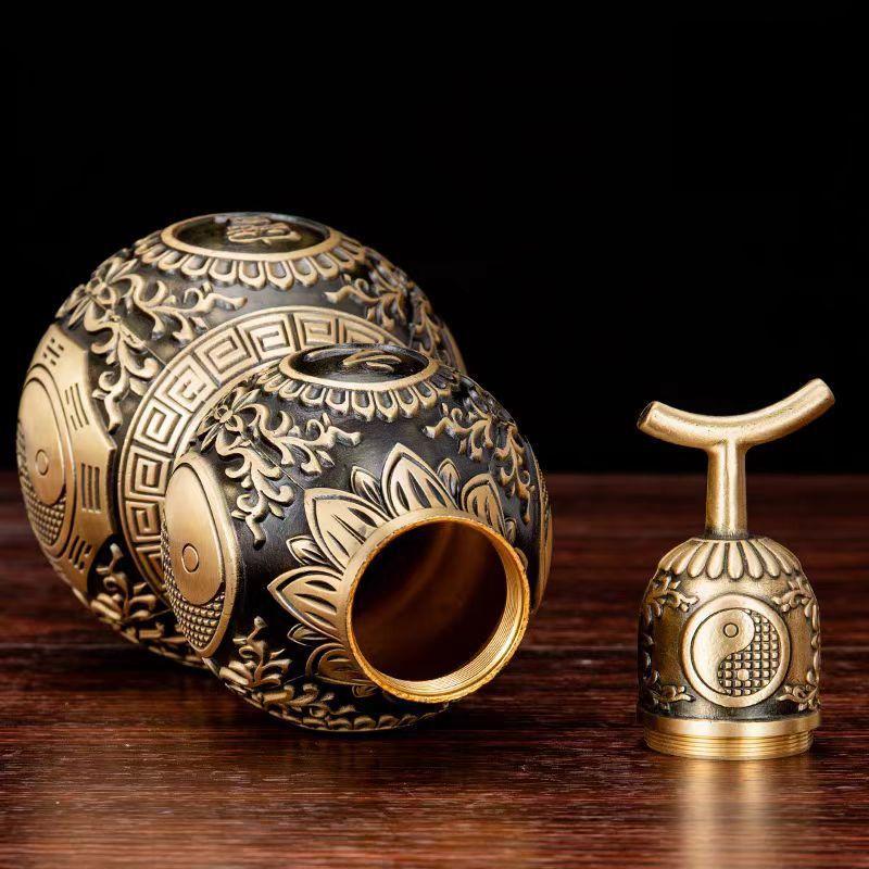 Copper Feng Shui Desktop Ornament Eight Trigrams Gourd Hanging Open Lid Hollow Living Room Decoration Fortune A