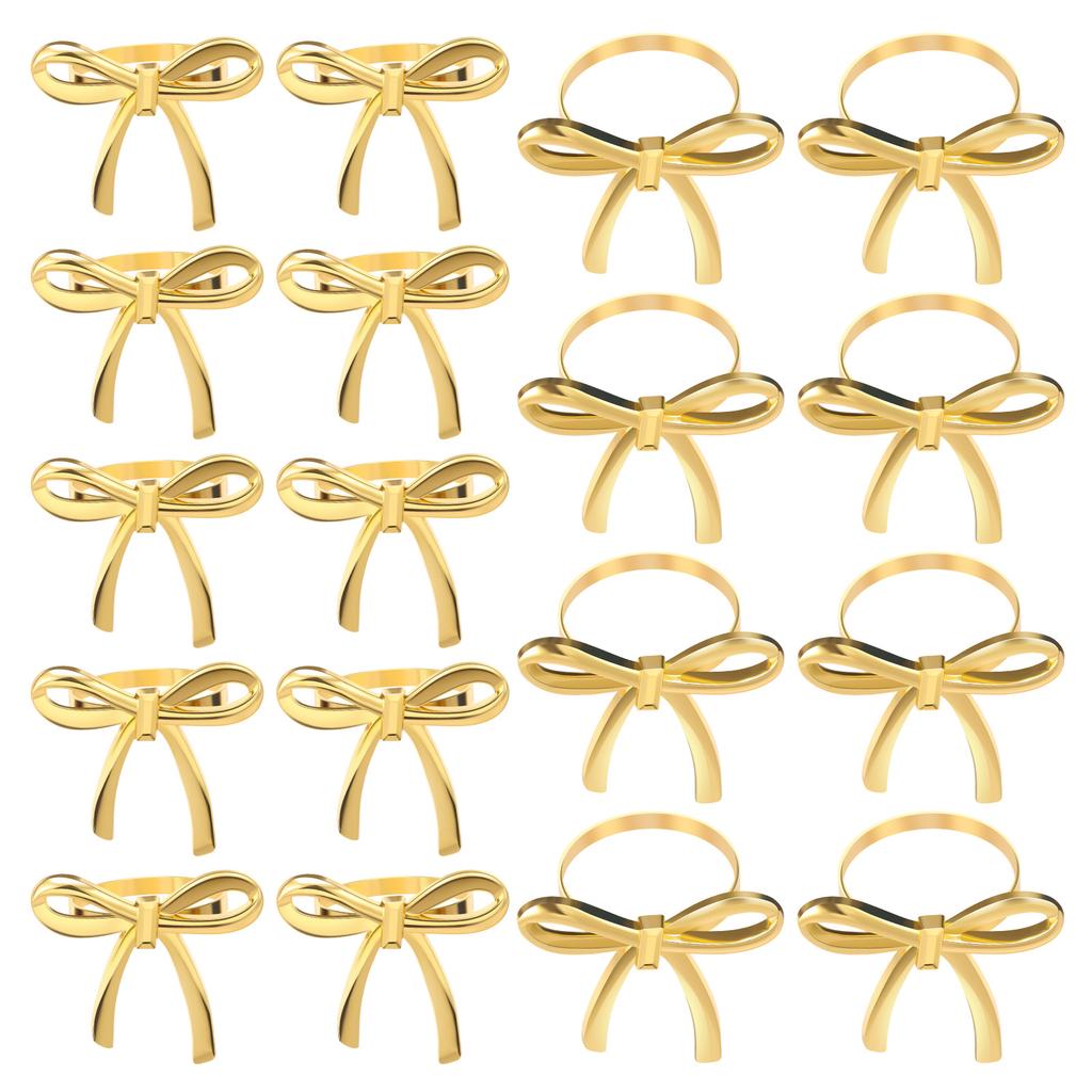 18/30 Pcs Gold Napkin Ring Bow Napkin Rings Reusable Metal Napkins Holder for Wedding Party Dinner Hotel and Table Decoration