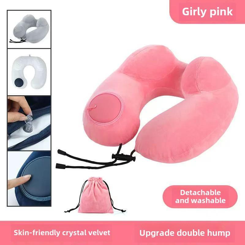 U-Shaped Comfortable Self-inflating Air Pillow Neck Support Inflatable Airplane Travel Neck Pillow Inflatable Sleeping Pillow