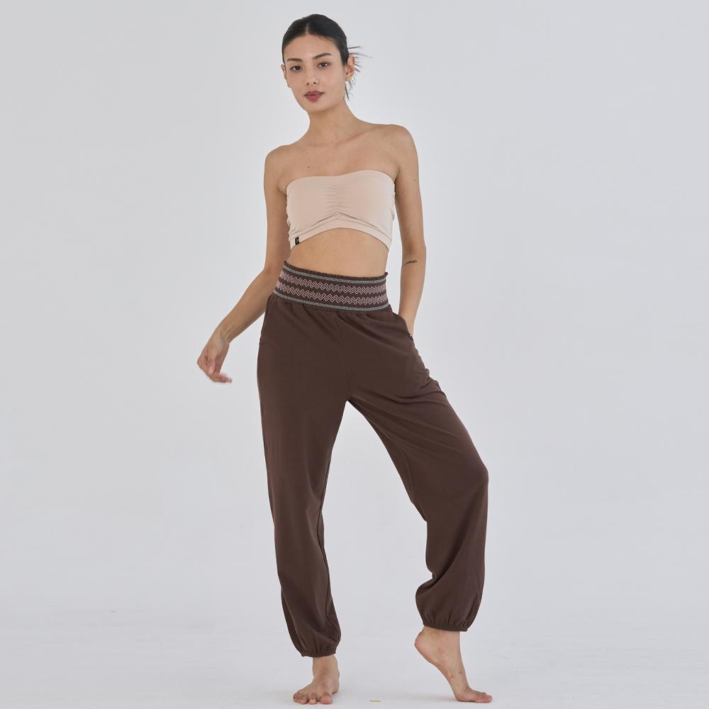 OZEZ Ozpg6032 Solid Stitch Smoking Pants - Brown
