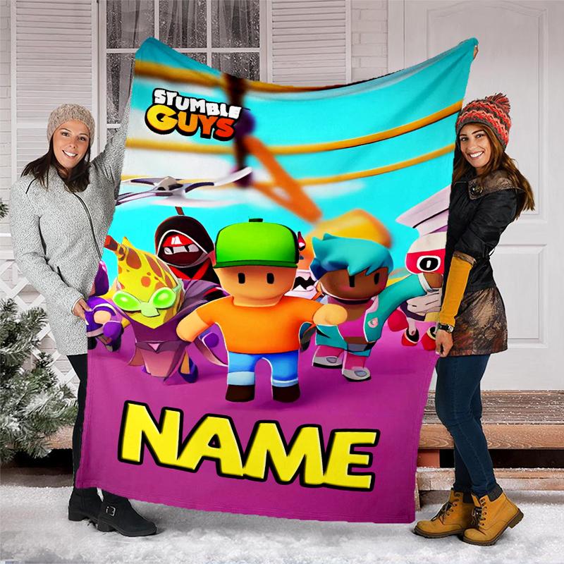 Personalized Custom Name Blanket - Stumble Guys Print Design,Blanket for Sofa,Bed,Travel,Camping - Soft and Warm, Great Gift