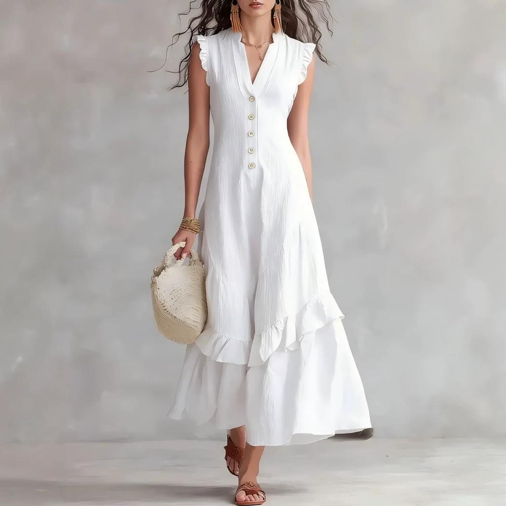 New Summer Arrival Elegant and Minimalist Asymmetrical Cotton-Linen Sleeveless Dress for Women