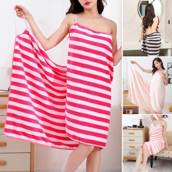 Bath Towel Sling Striped Print Coral Velvet Shower Towel Quick Dry Super Absorbent Poolside Cover Towel