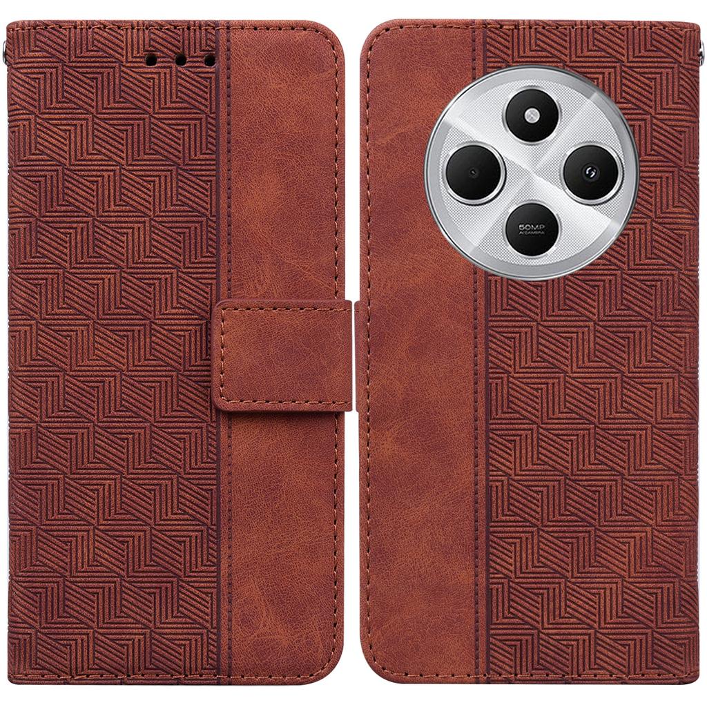 For Xiaomi Poco C75 4G/Redmi 14R 5G/14C 4G Case Geometry Pattern Leather Wallet Phone Cover with Wrist Strap